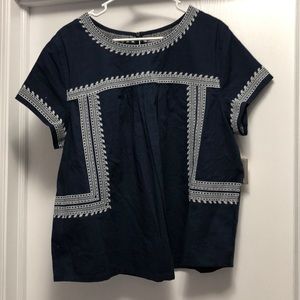 Navy Embroidered Baby Doll Top